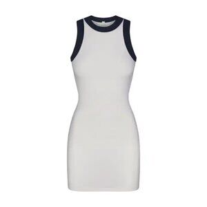 SKIMS soft lounge ringer tank dress in white and navy